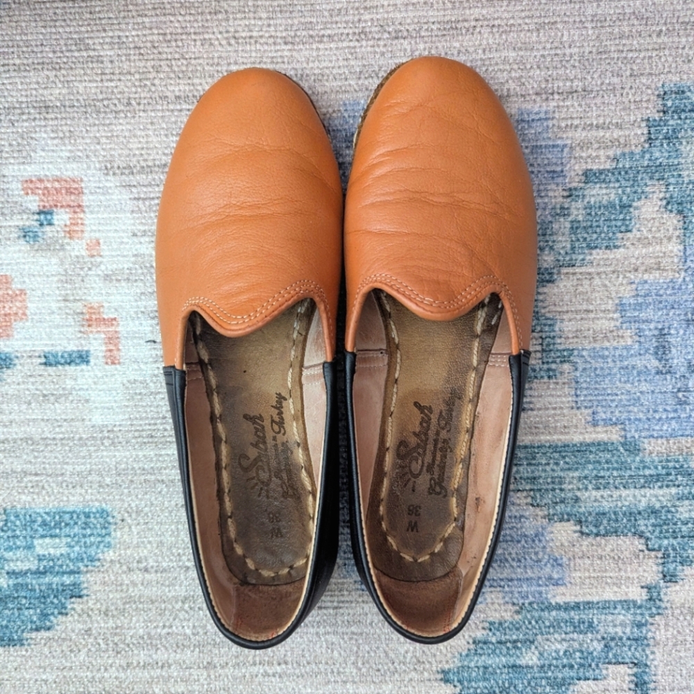 Camel/Black Leather Sabah Flat Loafers - Size 38